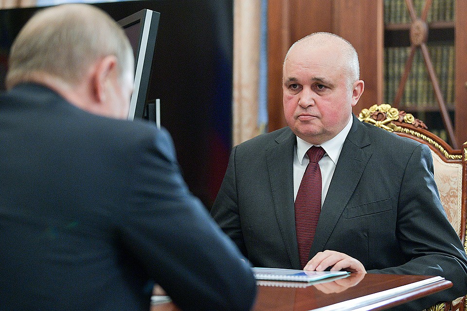 5 апреля 2018. Временно исполняющий обязанности губернатора Кемеровской области Сергей Цивилев во время встречи с президентом Путиным в Кремле. ФОТО Алексей Дружинин/пресс-служба президента РФ/ТАСС
