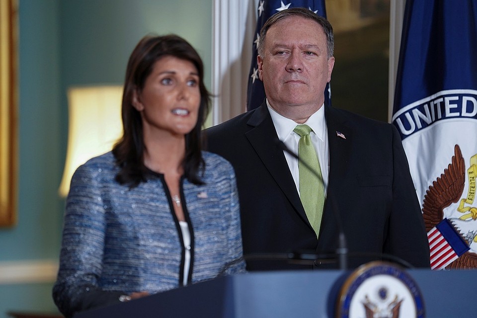 Постпред США при ООН Никки Хейли и госсекретарь США Майк Помпео