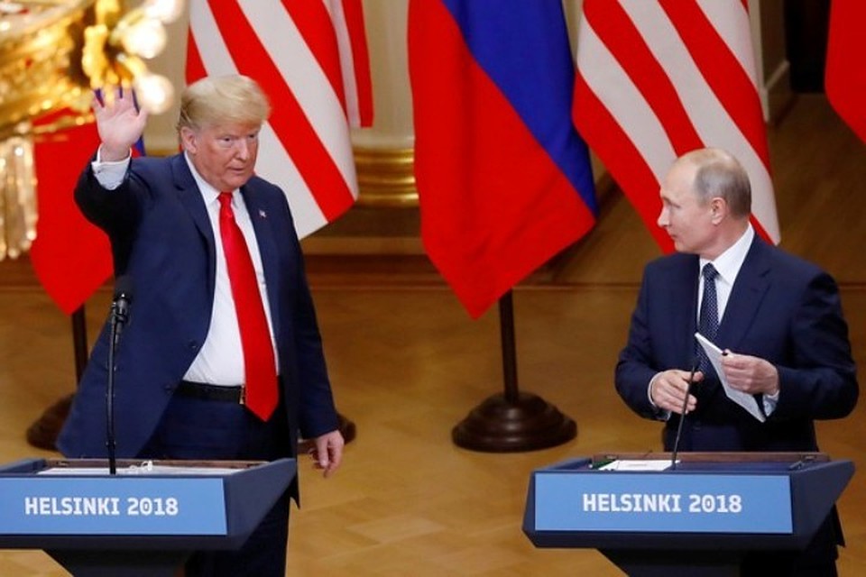 Президент России Владимир Путин на совместной пресс-конференции с американским лидером Дональдом Трампом в Хельсинки