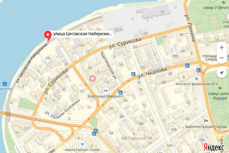 Район Цесовской Набережной в Иркутске изменит свой облик. Фото: ЯндексКарты.