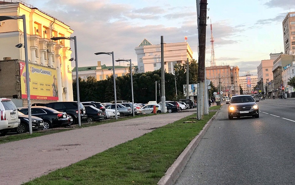 Все, что осталось от некогда здоровых деревьев на ул. Цвиллинга. Белое здание впереди - правительство Челябинской области. Фото: Лев ВЛАДОВ.