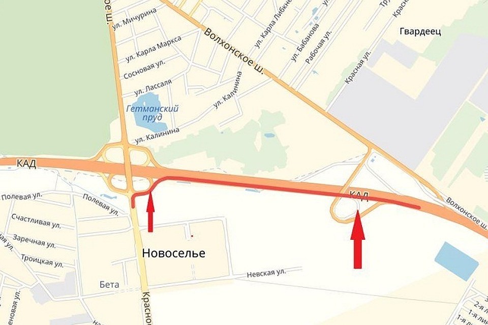 В Петербурге перекроют одну полосу КАД и два съезда. Фото: УПРДОР "Северо-Запад"
