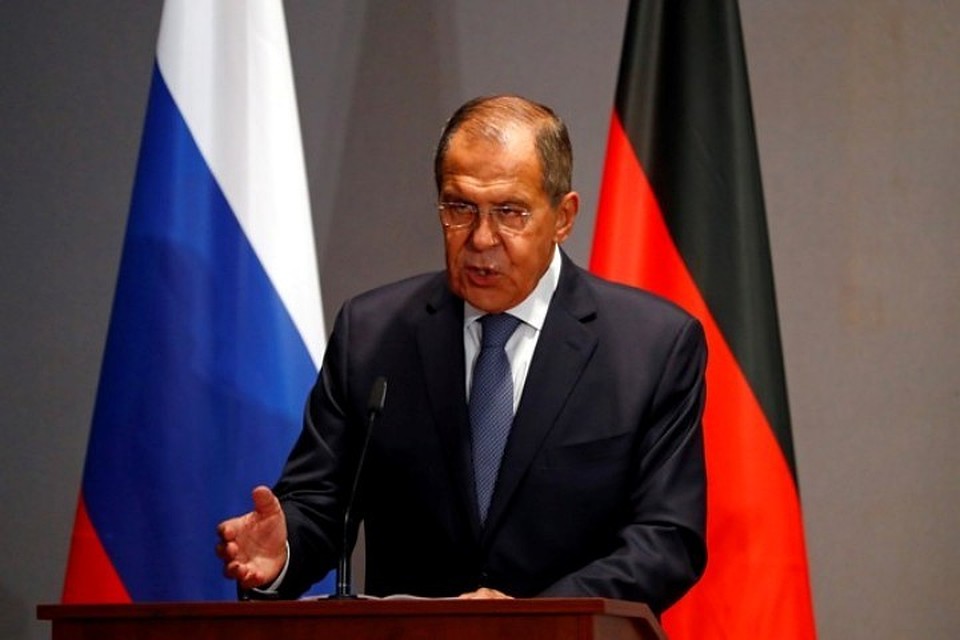 Министр иностранных дел России Сергей Лавров выступает на пресс-конференции в МИД Германии в Берлине