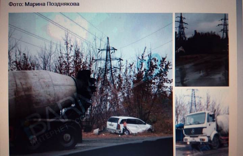 Бетономешалка в Барнауле смяла преградившую ей дорогу легковушку