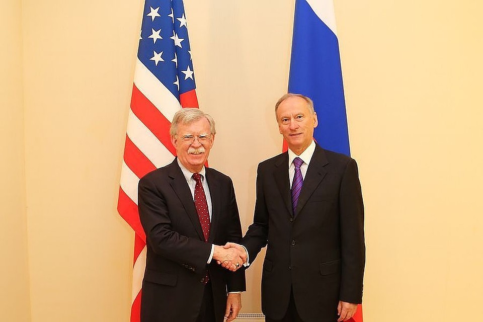 Советник президента США по нацбезопасности Джон Болтон обсудил с секретарем СБ РФ Николаем Патрушевым. Фото: Пресс-служба Совета безопасности РФ