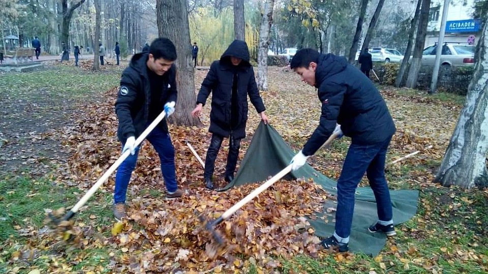 Бишкекчане убирали листву. Собрали несколько десятков кубометров мусора и листвы.