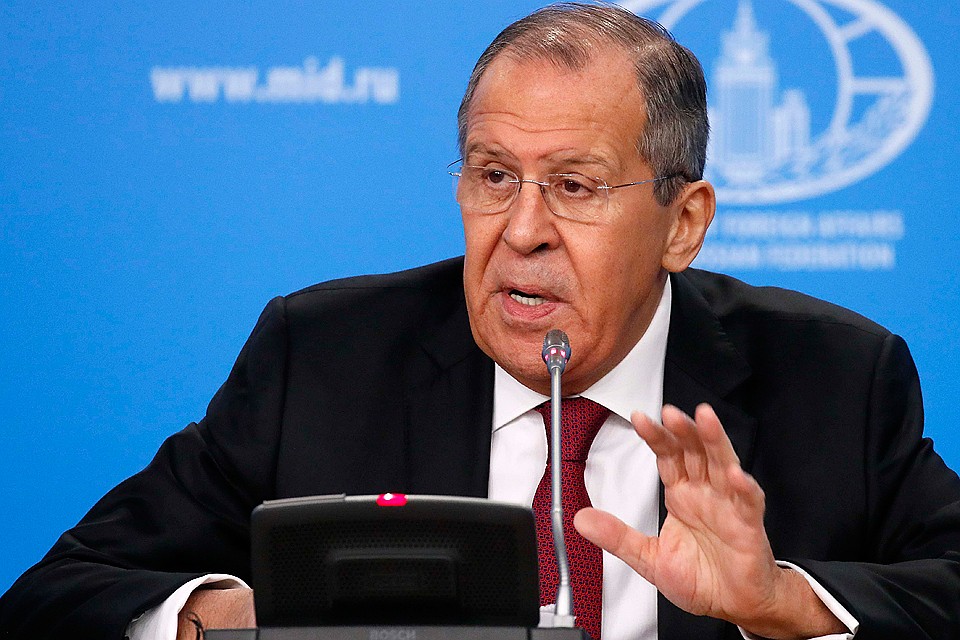 Министр иностранных дел РФ Сергей Лавров во время пресс-конференции по итогам деятельности российской дипломатии в 2018 году.