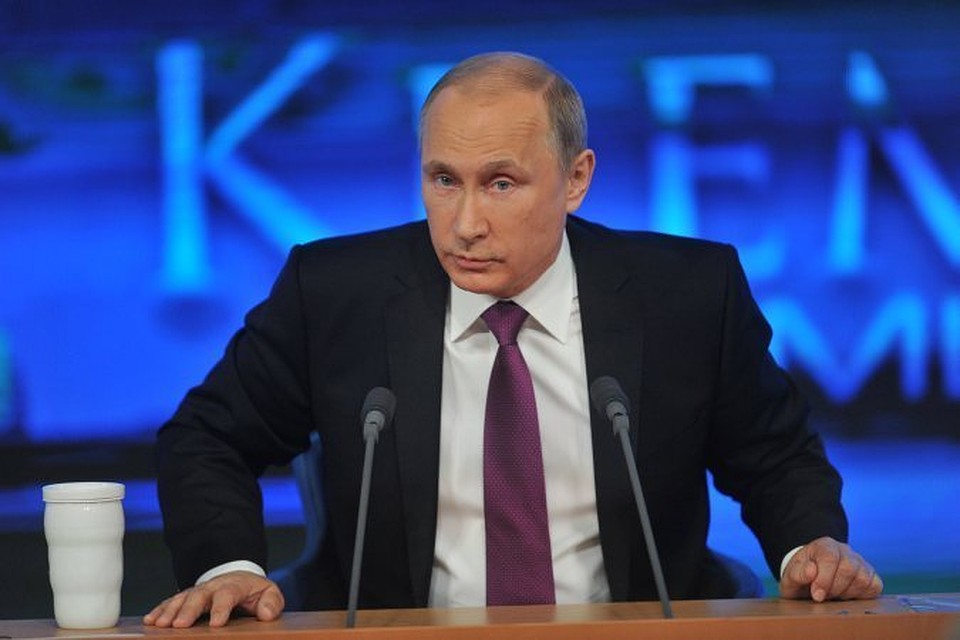 Президент России Владимир Путин на большой ежегодной пресс-конференции.