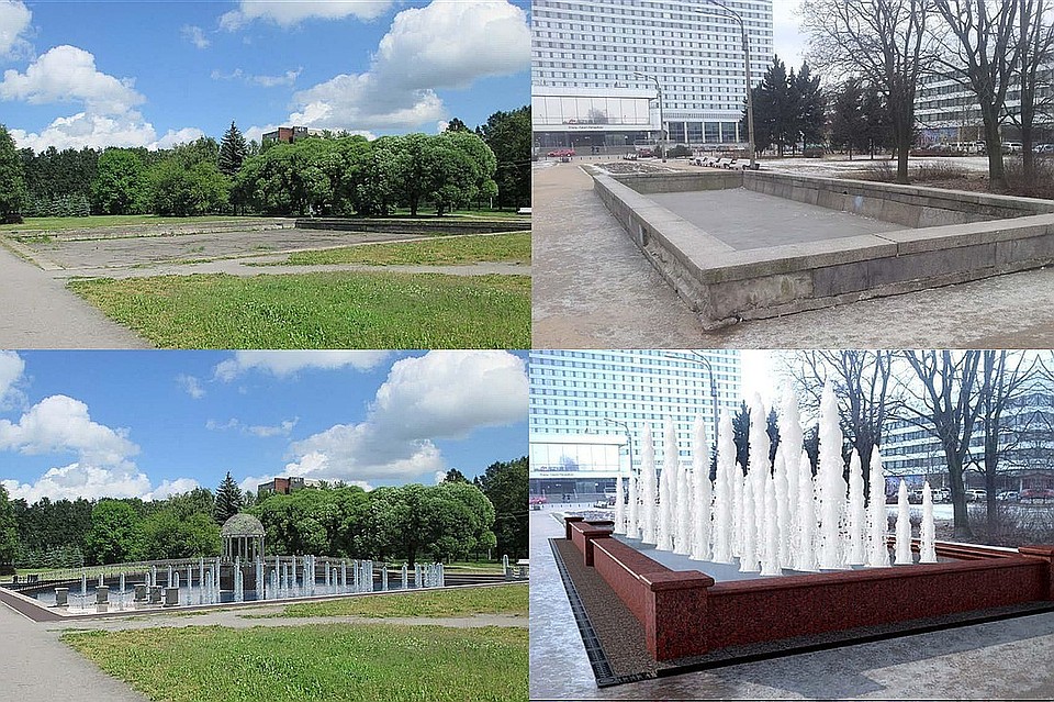 Так преобразятся фонтаны в Любашинском саду (слева) и на Лермонтовском проспекте. Фото: gov.spb.ru