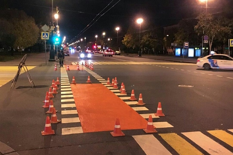 На Большом проспекте Васильевского острова проложили велодорожку. Фото: Дарья Табачникова / vk.com/bikes_spb