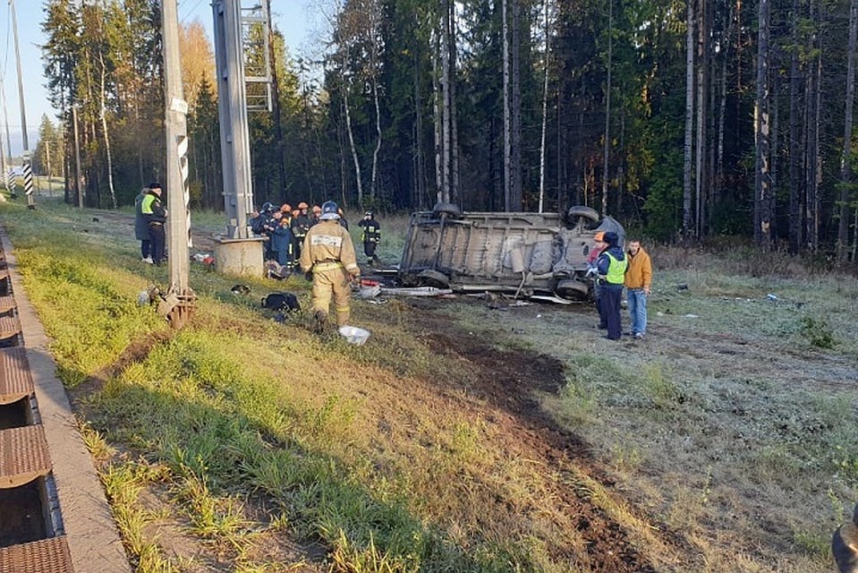 Один человек погиб и семь пострадали в пассажирском автобусе, перевернувшемся на Скандинавском шоссе / Фото: ГИБДД Петербурга