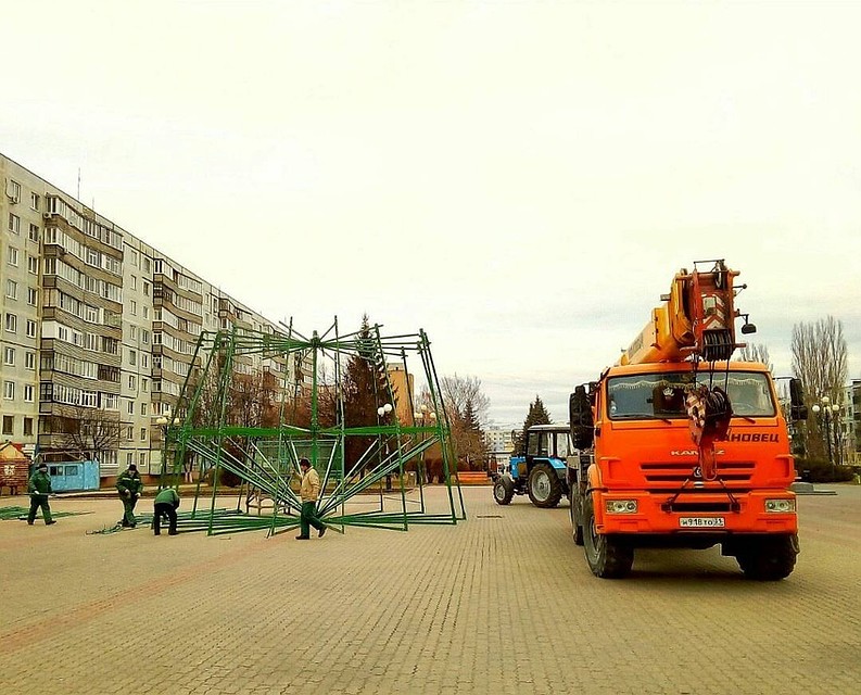 В Старом Осколе на площади Победы устанавливают главную городскую елку. Фото пресс-службы администрации Старооскольского городского округа