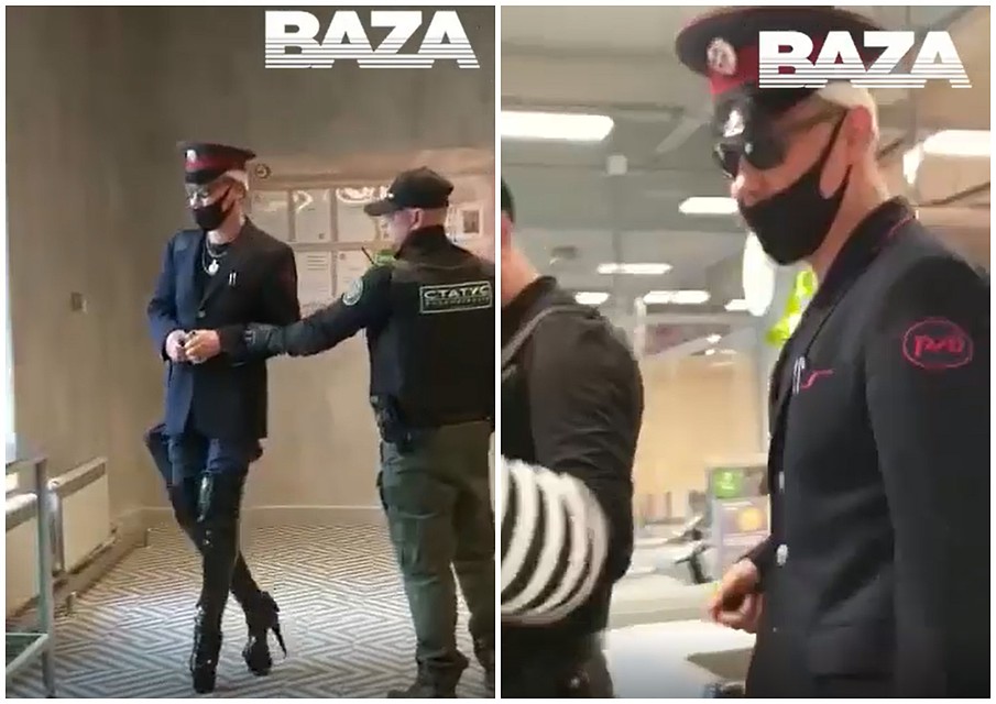 Мужчина был одет в форму РЖД и сапоги для танцовщиц. Видео: BAZA