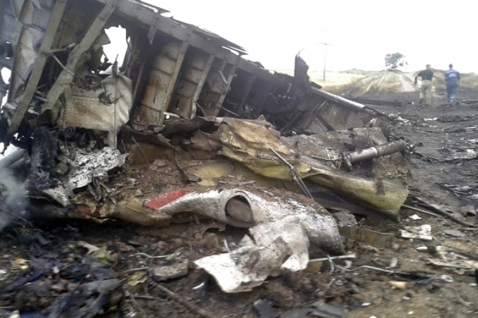 Обломки самолета, упавшего под Донецком