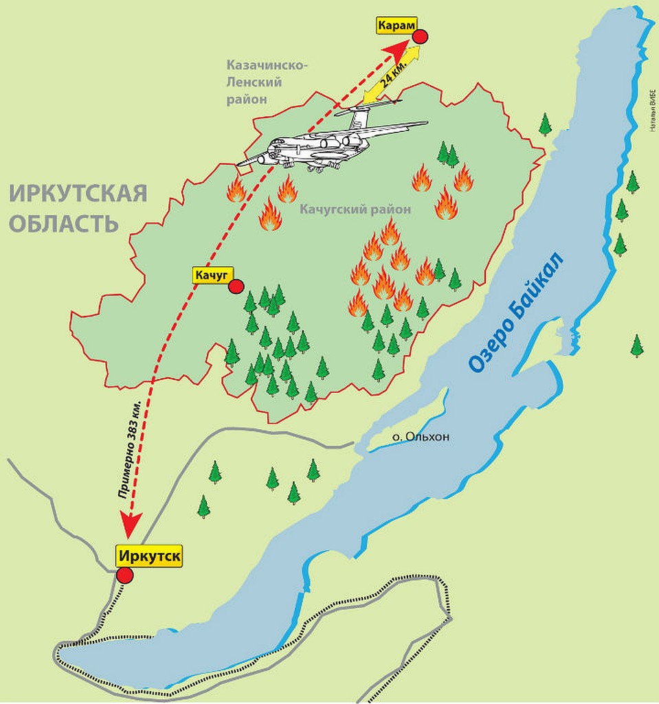 Карта места ЧП с самолетом Ил-76 в иркутской тайге. Фото: Наталья ВИБЕ