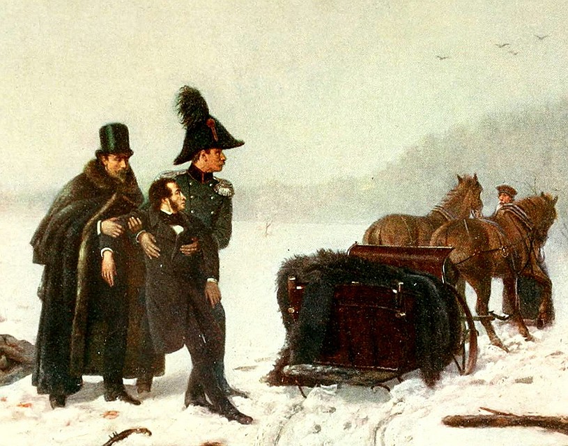 "Дуэль Пушкина с Дантесом". Художник А. Наумов, 1884 год, фрагмент.