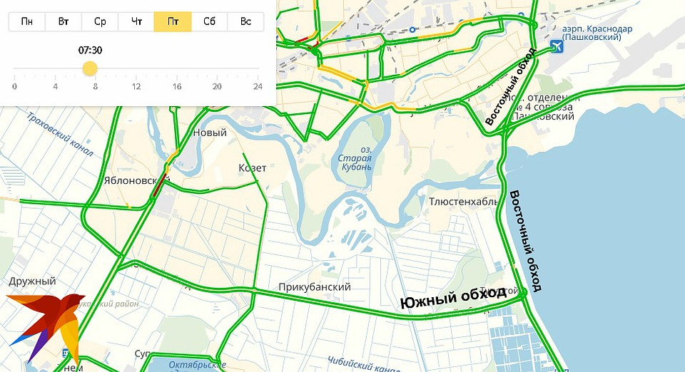 Дорога через шлюзы Краснодарского водохранилища обычно свободна, но после закрытия Яблоновского моста и здесь могут появиться пробки.