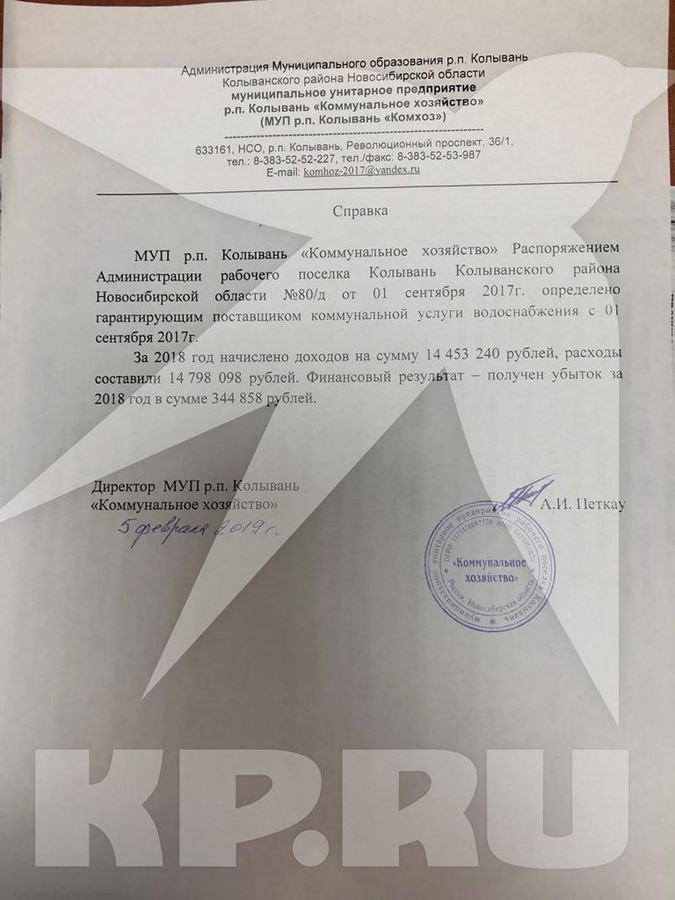Коммунальщики предоставили суду бумагу о своей неплатежеспособности.