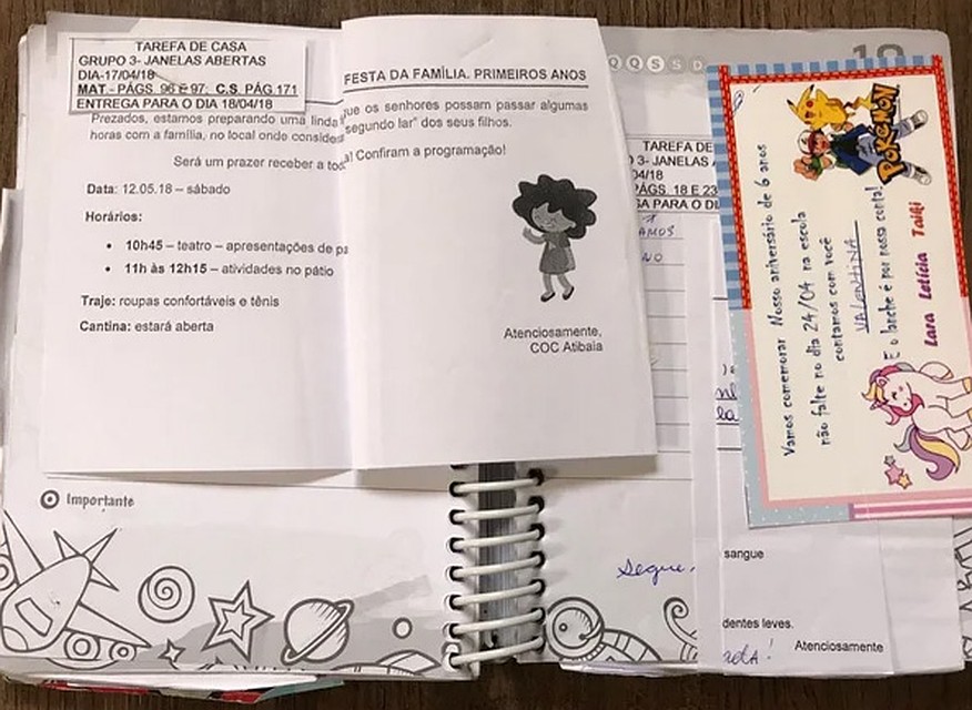 Вот так выглядит дневник бразильского ученика: приглашения на праздники, рекламный спам, цены школьного буфета и пр. Фото: из личного архива героев материала.
