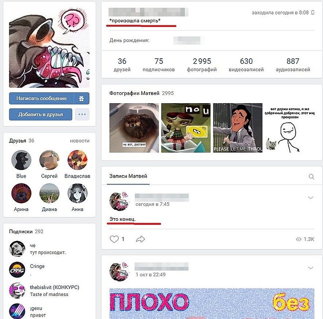 Девочка была зарегистрирована во «Вконтакте» под мужским именем, но взрослые говорят, что не замечали у нее отклонений