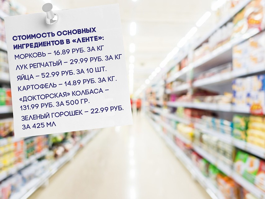 Стоимость основных ингредиентов на «Оливье».