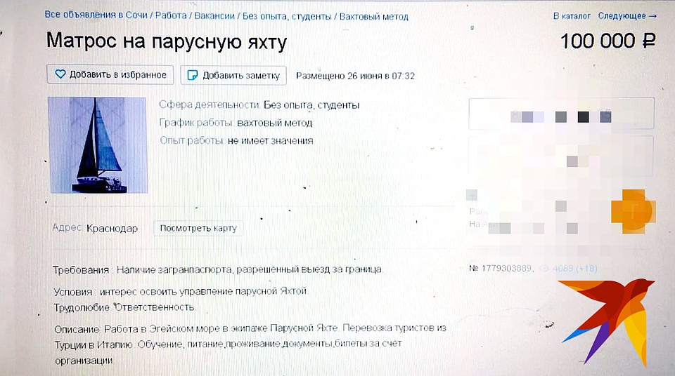То самое объявление, которое парни нашли в интернете.