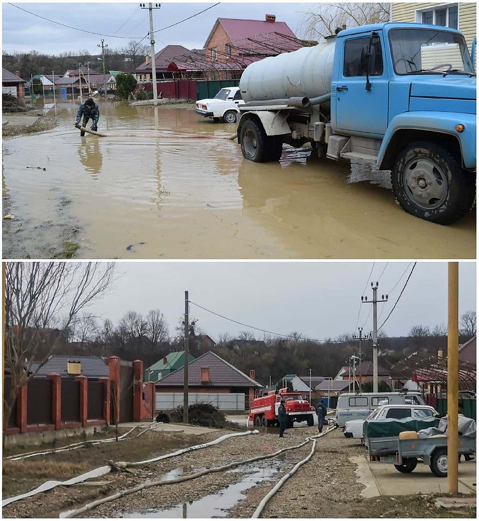 Воду откачивали специальными машинами. Фото: пресс-служба Горячего Ключа.