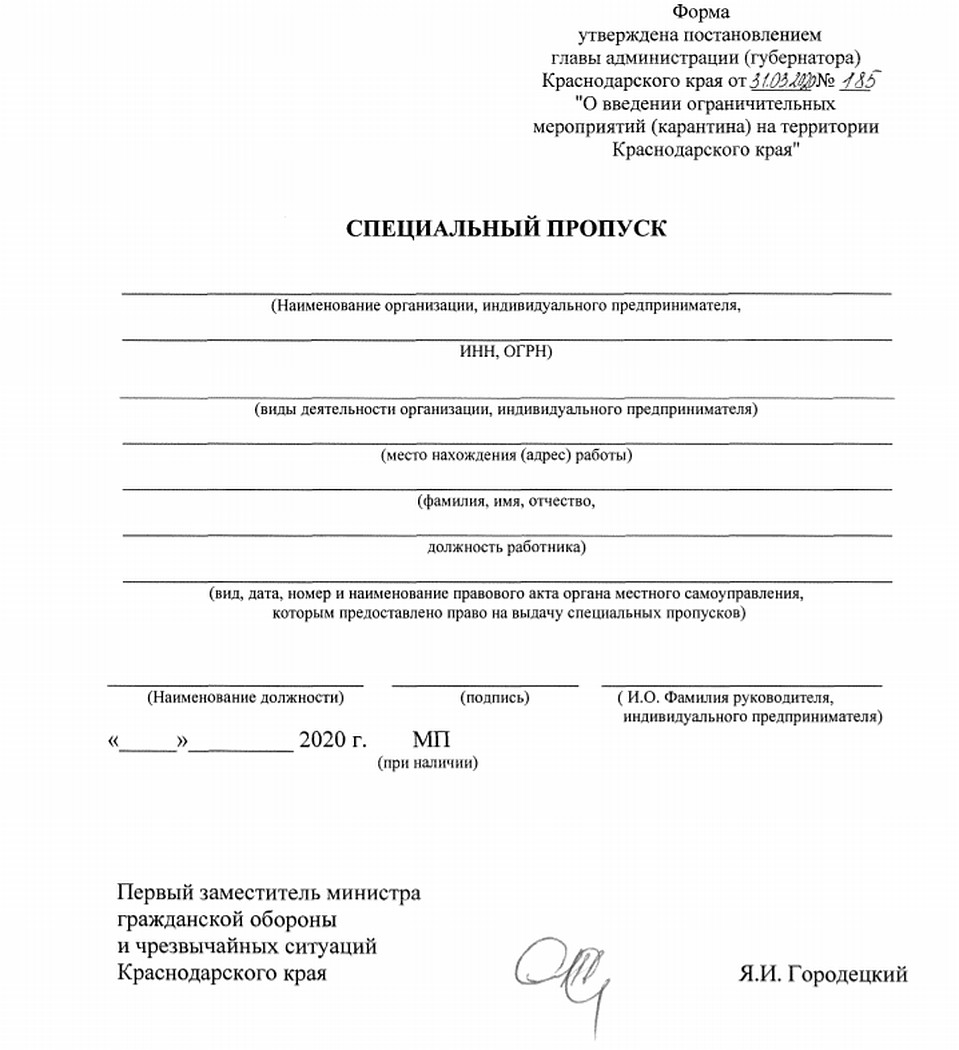 Образец спецпропусков.