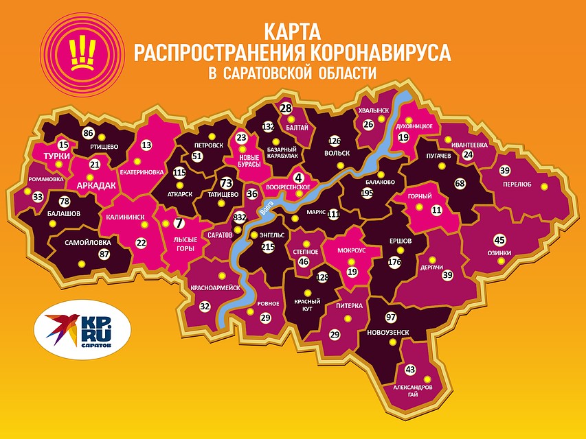 Карта распространения коронавируса в Саратовской области на 1 июня Фото: Ольга Симонова