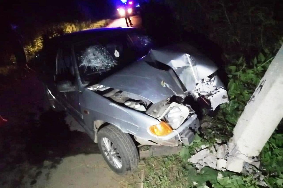 В Долгоруковском районе Липецкой области машина врезалась в столб Фото: Пресс-служба ГИБДД Липецкой области.