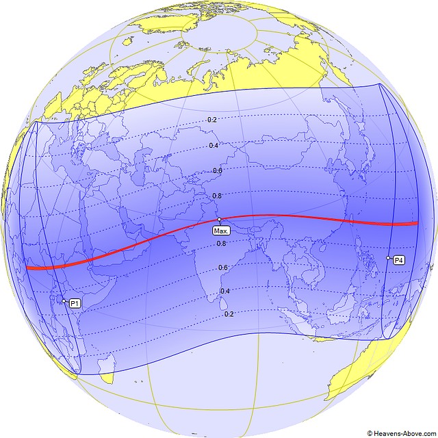 Кольцеобразное солнечное затмение, 21 июня 2020 год. Фото: heavens-above.com