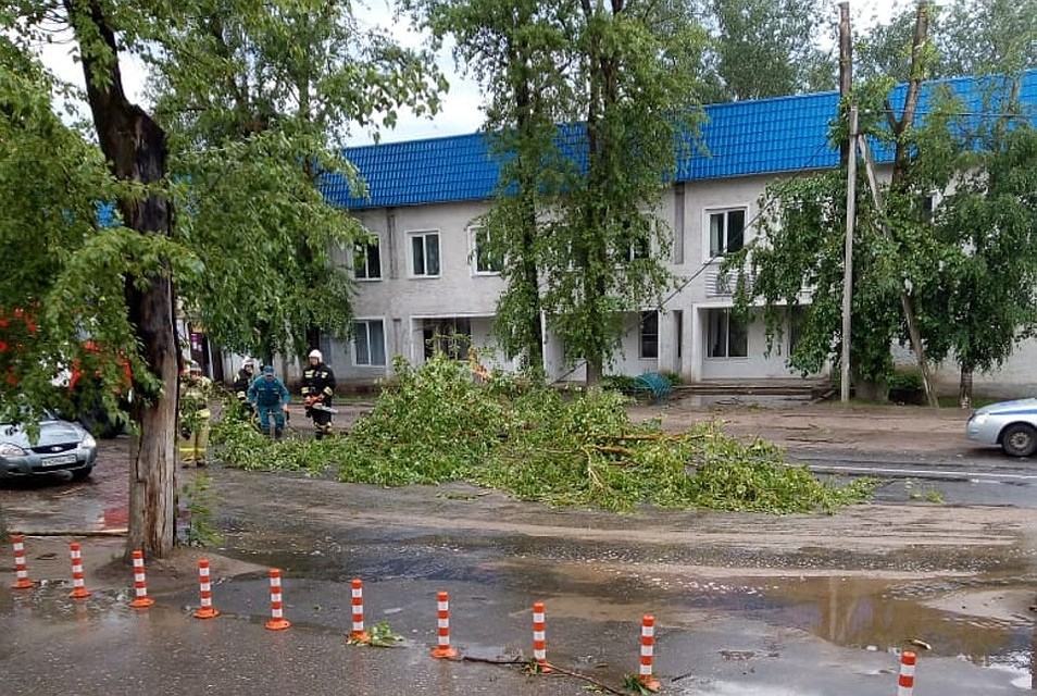 Устраняют последствия шквального ветра и грозы сотрудники МЧС. Фото: vk.com/Елена Кучкина