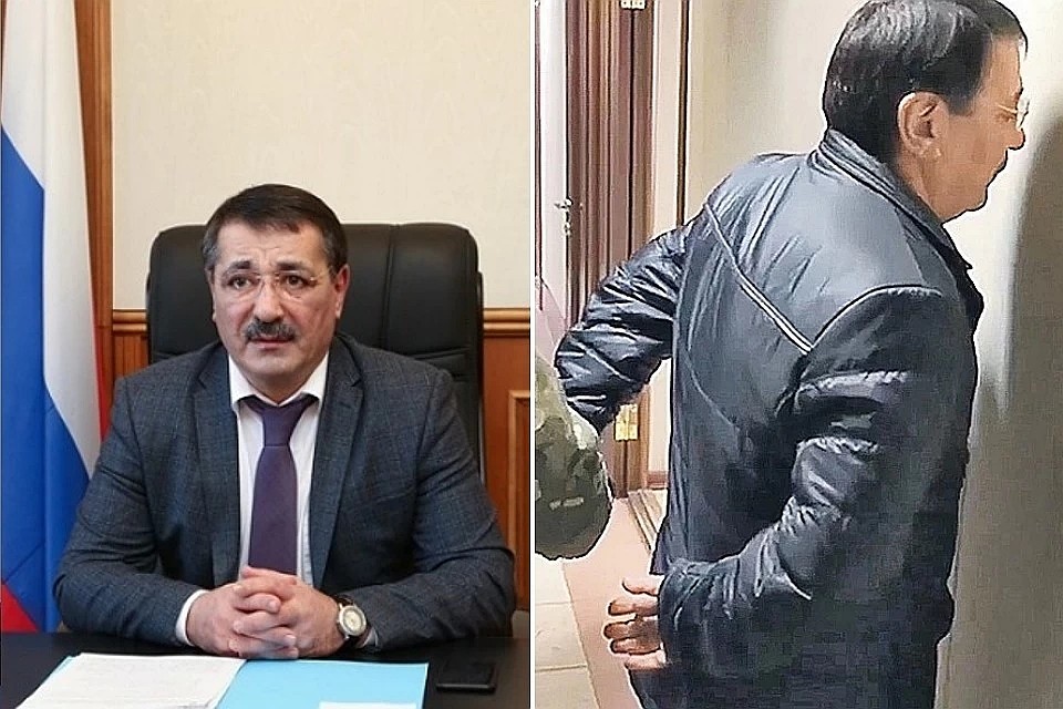 Шамиль Исаев в кресле министра и спиной к стене во время задержания