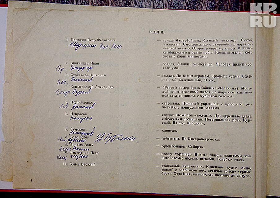 Уже на четвертой странице сценария расписаны роли и их исполнители