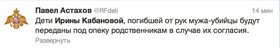 Уполномоченный при президенте РФ по правам ребенка Павел Астахов рассказал, что будет с детьми убитой Ирины Кабановой