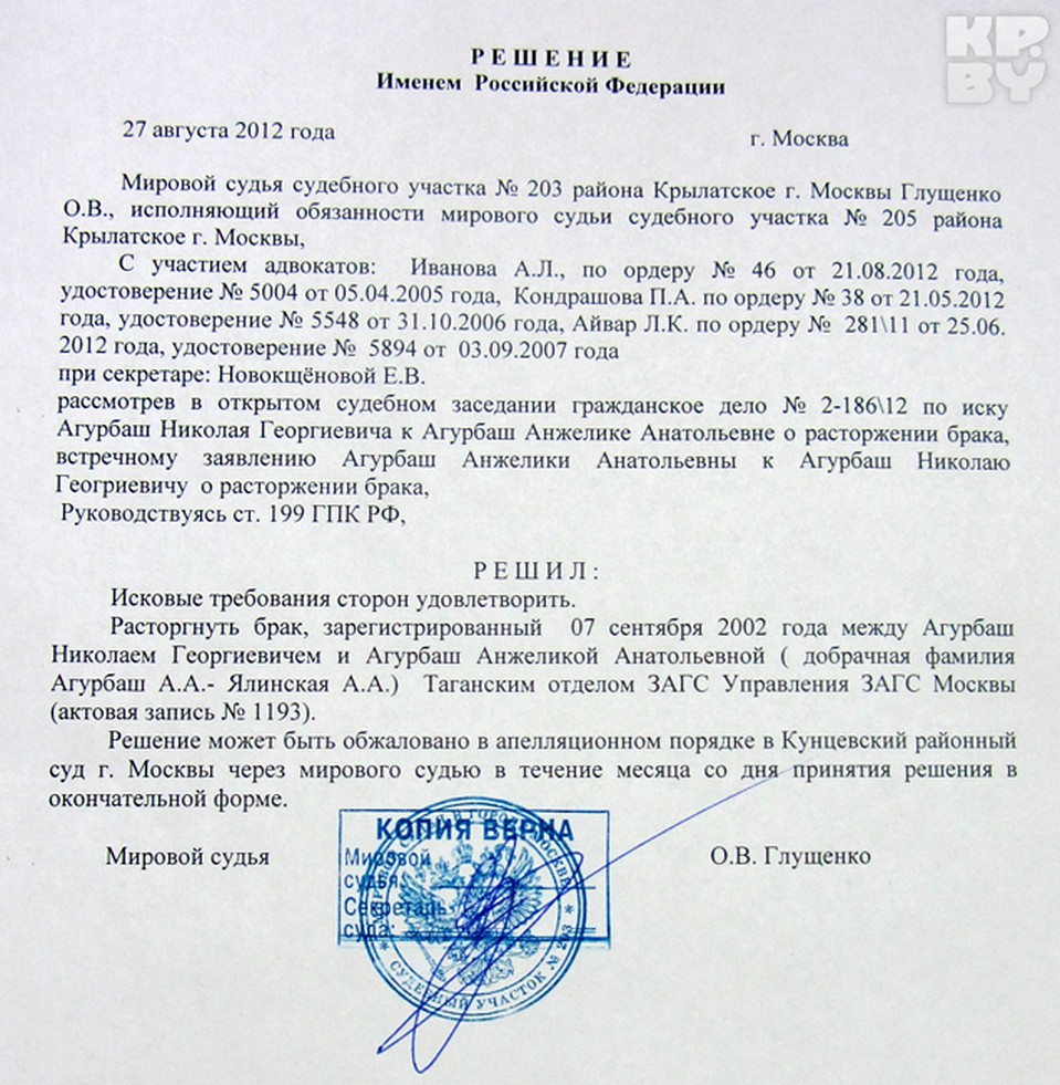 27 августа прошлого года Анжелику и Николаю Агурбаш развели