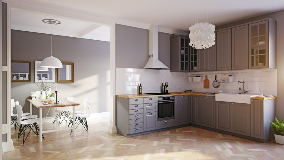 При выборе материала и фактуры для столешницы важно не забывать про сочетание ее с другими предметами интерьера. Фото: Zastolskiy Victor / Shutterstock / Fotodom