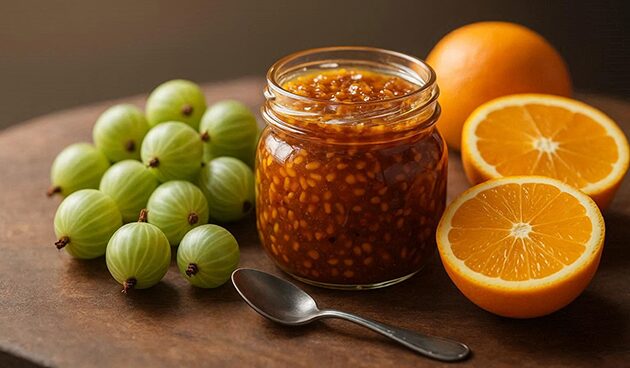 «Сырое» варенье из крыжовника с апельсинами