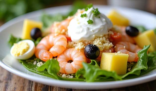 Салат с креветками и ананасами