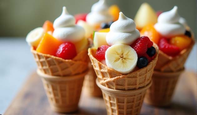 Сливочные рожки с фруктовым салатом