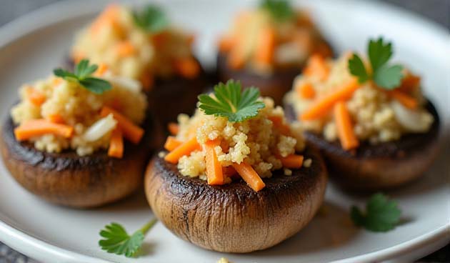 Фаршированные шампиньоны с киноа и овощами