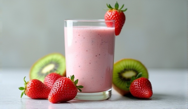 Смузи с клубникой, кефиром и киви