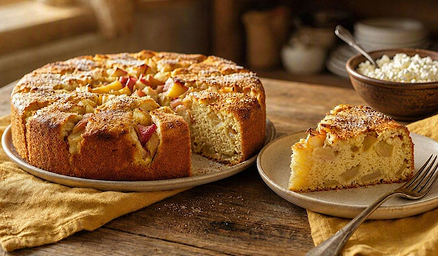 Шарлотка с яблоками и творогом