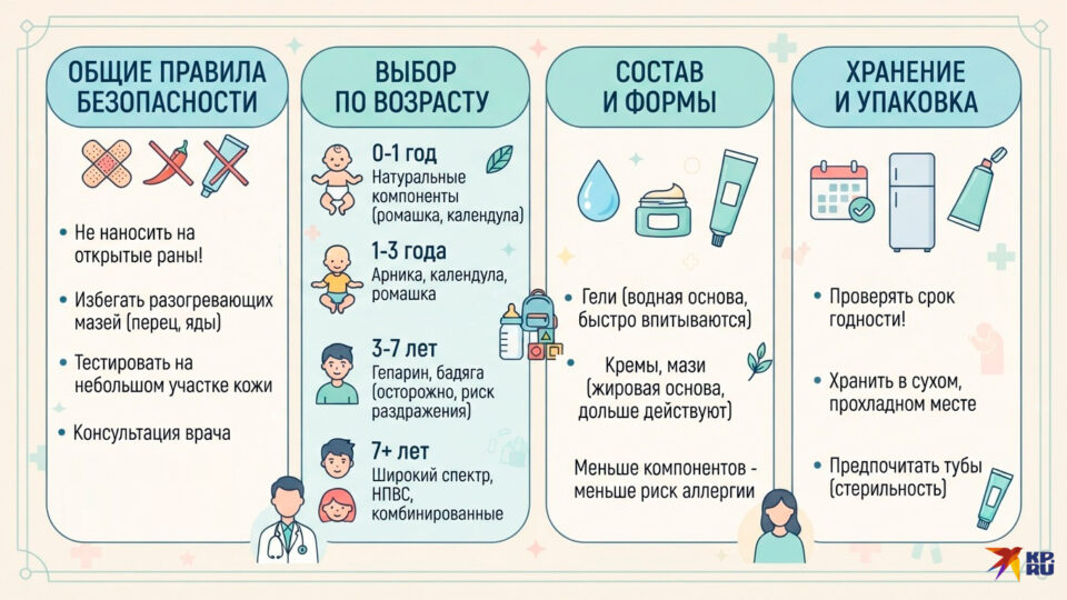 Как выбрать хорошее средство от ушибов, синяков, растяжений ребенку в разном возрасте
