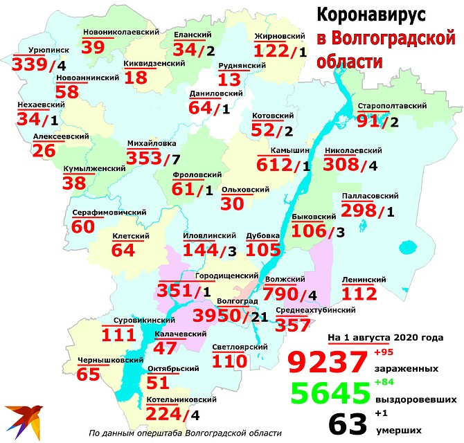 Карта распространения коронавиурса в городах и районах Волгоградской области. Фото: Инна ШЕРЕМЕТЬЕВА